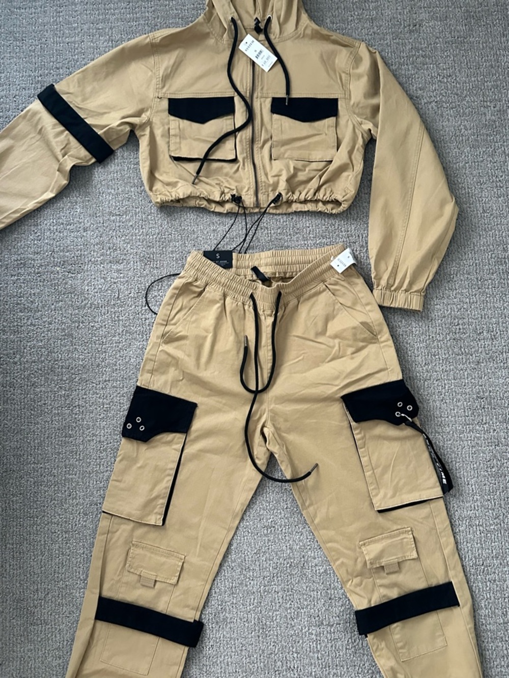 Cargo Jogger set in Khaki with Black Accents - Picture 4 of 6